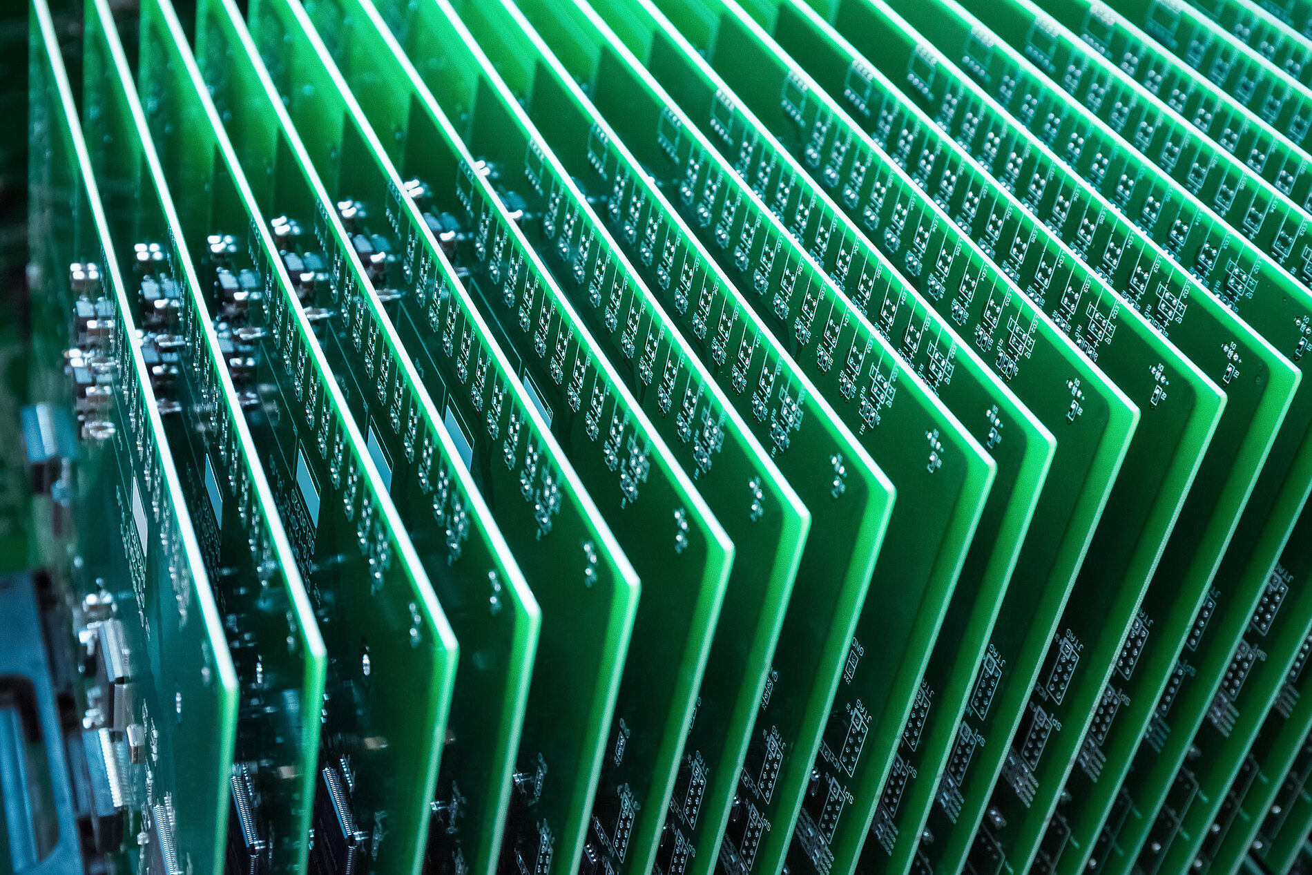 row of green circuits