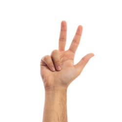 Hand zeigt Anzahl Finger: 3